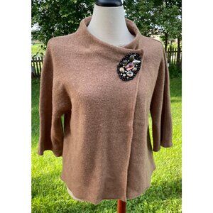 JM Collection Petite Wool Cardigan With Embellished Collar P/L